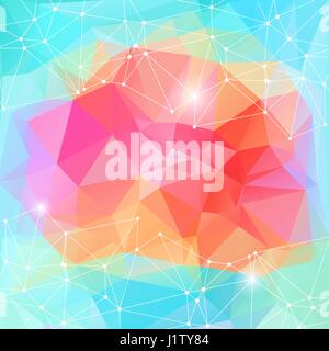 Helle Farbe polygonalen Vektor Hintergrund. Bewegung Cyber Space abstrakte futuristische Muster. Vernetzung dynamischer Bewegung blau roten Raum. Stock Vektor