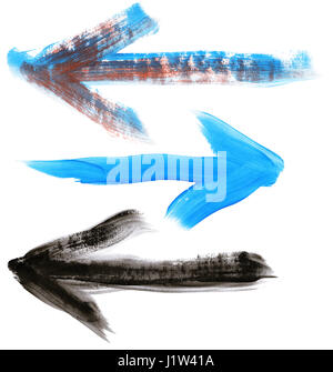 Reihe von großformatigen Hand gemalt Pinsel Strich Pfeile isoliert auf weiss Stockfoto