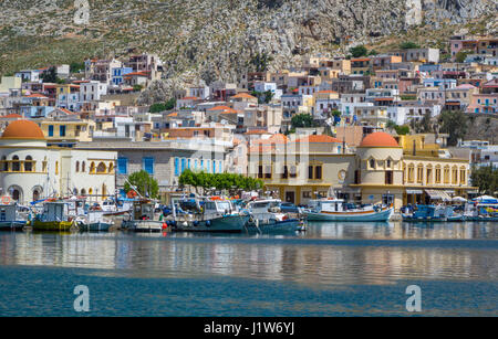 Italienischen Stil Gebäude im Hafen Pothis, Kalymnos, Griechenland Stockfoto