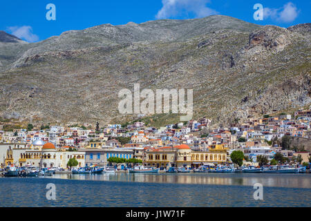 Italienischen Stil Gebäude im Hafen Pothis, Kalymnos, Griechenland Stockfoto