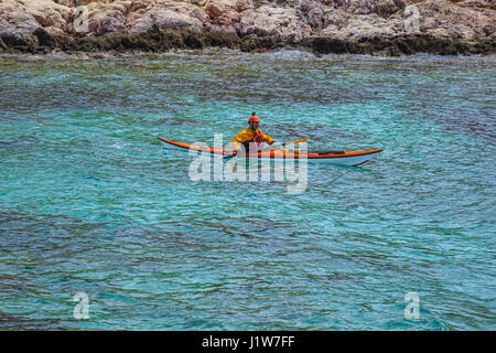 See-Kajak von Insel Telendos, Kalymnos, Griechenland Stockfoto