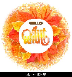 Herbstliche runden Rahmen. Kranz aus gelb orange rot Aquarell Nachahmung verlässt. Hallo Herbst-Schriftzug. Design-Elemente isoliert. Vektor-Illustration. Nicht die Spur. Stock Vektor