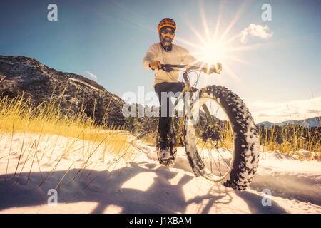 Selbstportrait (Whit Richardson) Reiten eine Fatbike im Bereich Pferd Gulch, Durango, CO. Stockfoto