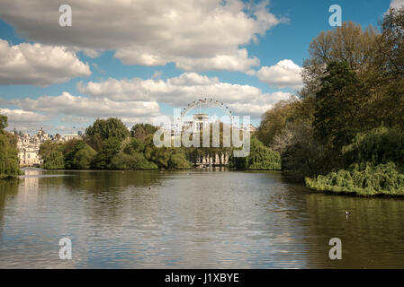 London Eye vom St. James Park, London, Vereinigtes Königreich Stockfoto
