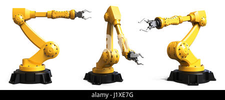 Verschiedene industrielle Roboter isoliert auf weißem Hintergrund 3D-Rendering Stockfoto