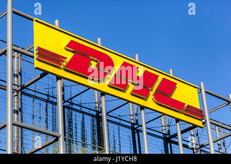 DHL Sign baner Delivery Service Logo, Sign DHL Logo, DHL Sign Stockfoto