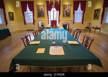 Der Ratssaal Raum am Old State House in Boston, Massachusetts. Stockfoto