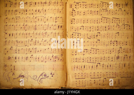 Noten Hintergrund mit alten Noten Stockfoto