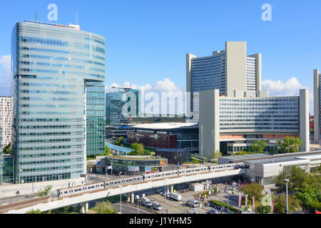 Vienna International Center (VIC, UN UNO-City), u-Bahnlinie, Wien, Wien, 22. Donaustadt, Wien, Österreich Stockfoto