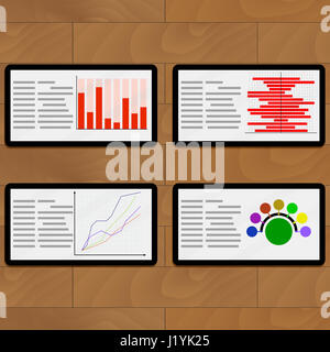 Tabletten mit statistischen Vektor-marketing, Planung und Strategie illustration Stockfoto