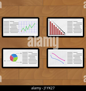 Statistische jährliche Infografik Tabletten Vektor Wirtschaft Diagramme und grafische Darstellung Stockfoto