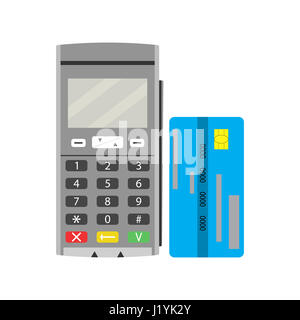Terminal und Kreditkarte. Moderne Pay finanzielle, Kasse Finanzen kaufen, Technologie Transaktions- und Transfer Geld Vektorgrafik Stockfoto