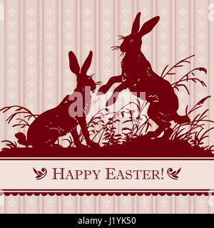 Antike Ostern-Hintergrund mit Kaninchen Silhouetten (Vektor) Stock Vektor