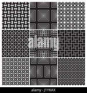 Satz von 9 nahtlose monochrome geometrische Muster (Vektor) Stock Vektor