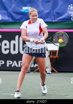 22. April 2017 - Wesley Chapel, Florida, USA-Shelby Rogers im zweiten Match mit Katerina Siniakova im Fed Cup World Group Halbfinale zwischen der Tschechischen Republik und den Vereinigten Staaten im Saddlebrook Resort. Del Mecum/CSM Stockfoto