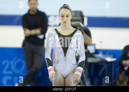 Nina Derwael (BEL) Durchführung am Pauschenpferd, während the7th Petrom Europäische Männer und Frauen künstlerische Gymnastik-Meisterschaften - Cluj-Napoca/ROU-2017 Stockfoto