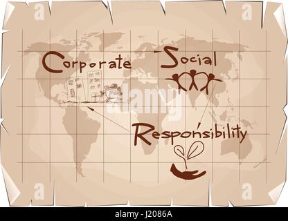 Geschäftskonzepte, World-Umgebung mit CSR Abkürzung oder Corporate Social Responsibility erreichen Hinweise zur alten antiken Vintage Grunge Papier Textur Stock Vektor
