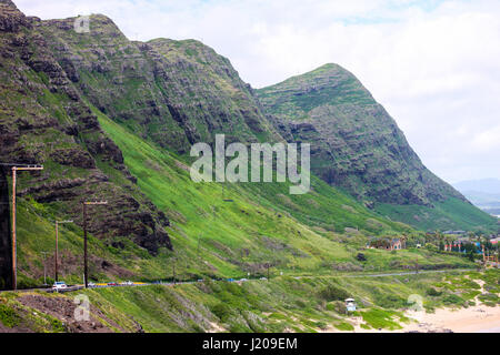 Abschnitt der Ko'olau Berge gegenüber Makapu Strand, Oahu, Hawaii Stockfoto