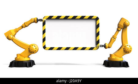Industrieroboter mit einem Brett isoliert auf weißem Hintergrund 3D-Rendering Stockfoto