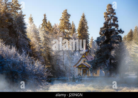 Kalten Wintertag, Raureif und Raureif auf Bäumen Stockfoto