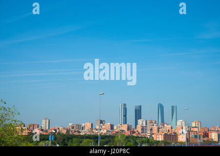 Vier Türme und Skyline. Madrid, Spanien. Stockfoto