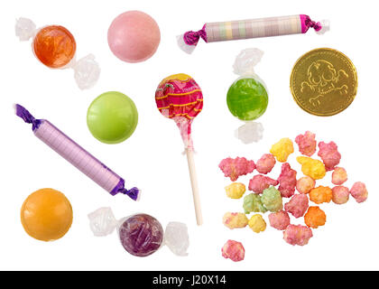 Isolierte Sammlung von Retro-britischen Süßigkeiten (Bonbons) Stockfoto