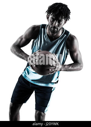 eine afroamerikanische afrikanischen Basketball-Spieler-Mann in Silhouette Schatten auf weißem Hintergrund isoliert Stockfoto