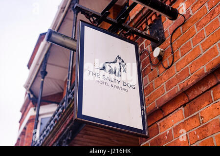 Melden Sie an das salzige Hundehotel und Bistro, Bangor, County Down, Nordirland Stockfoto