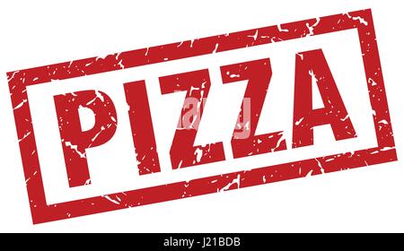 rote quadratische Grunge Pizza Stempel Stock Vektor