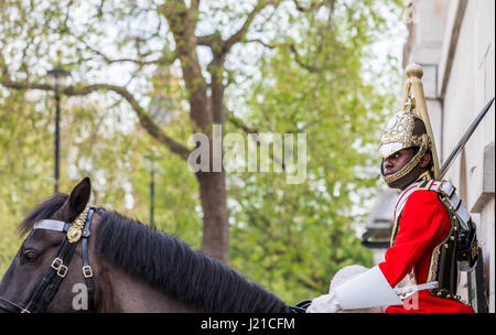 Horseguard Kavallerie Soldat auf einem Pferd in London, England, Grossbritannien Stockfoto