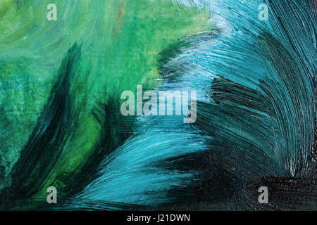 Zusammenfassung Hintergrund der Ölfarben. Grün ist eine blaue Farbgebung. Großen Pinselstrichen. Aufstand der Farben. Farbübergänge. Impressionismus. Design-Element Stockfoto