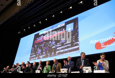 Köln, Deutschland. 23. April 2017. Die Mitglieder der nationalen Direktion für die AfD Partei veranlasst während der Schließung der Partei national Convention im Maritim Hotel in Köln, 23. April 2017. Foto: Michael Kappeler/Dpa/Alamy Live News Stockfoto