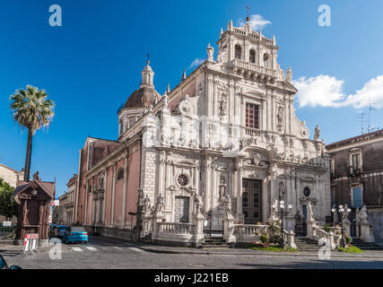 Die barocke Kirche San Sebastiano in Acireale (Sizilien, Italien) Stockfoto