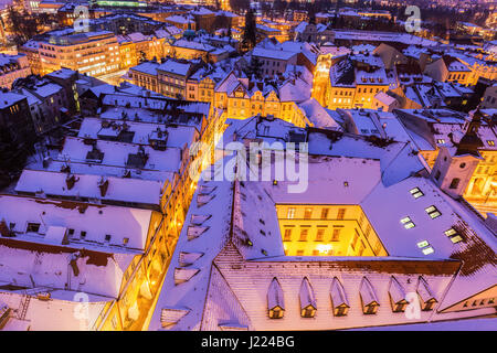 Winterpanorama von Hradec Kralove. Hradec Kralove, Böhmen, Tschechien. Stockfoto