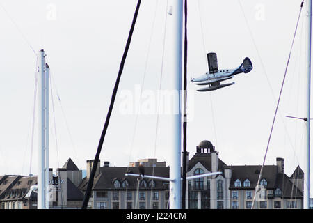 Wasserflugzeug kommt zur Landung im Hafen von Victoria.   Victoria BC Kanada Stockfoto