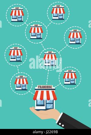 Geschäftsmann Hand mit Franchise-Business-System. Business-Konzept Stock Vektor