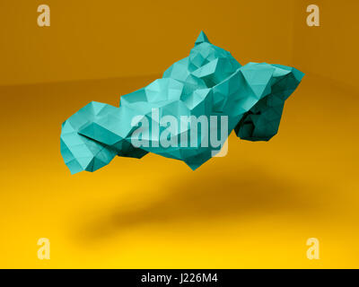 Abstrakte Papier Polygon blau auf gelbem Hintergrund schweben Stockfoto