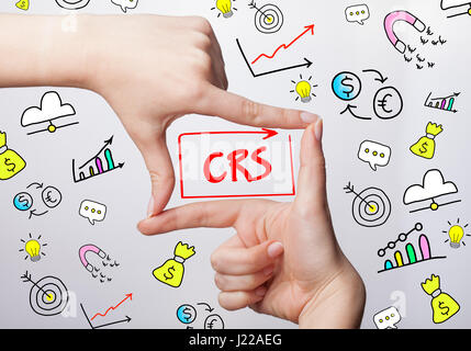 Technik, Internet, Wirtschaft und Marketing. Junge Geschäftsfrau Wort schreiben: CRS Stockfoto