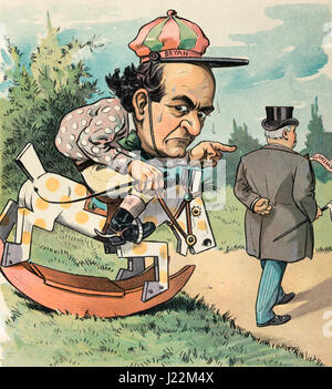 Bryans Hobby - Abbildung zeigt William Jennings Bryan als ein Pferderennen Jockey sitzt auf einem Schaukelpferd, Grover Cleveland zu fangen versuchen, zu von ihm entfernt auf der rechten Seite Fuß ist.  "Ich werde diesen Mann heruntergekommen, hätte ich das Pferd zu töten." Politische Karikatur, 1903 Stockfoto