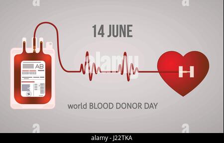 Vektor-Illustration die Packung mit Blut und ein Herz, 14 Juni, Blutspendertag gewidmet. Stock Vektor