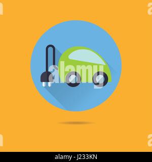 Plug-in-Elektroauto flache Bauweise lange Schatten Vektor icon Stock Vektor