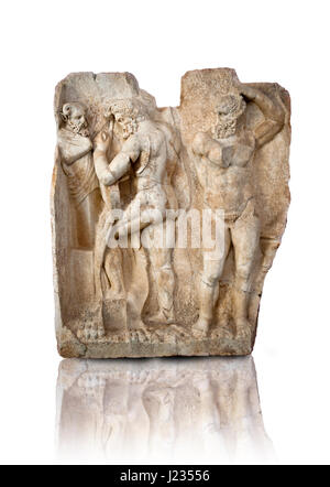 Foto von römischen Relief Skulptur, Aphrodisias, Türkei, Bilder der römischen Kunst Flachreliefs.  Herakles bereitet sich auf die libyschen Riesen Antaios Ringen. Ihr Stockfoto