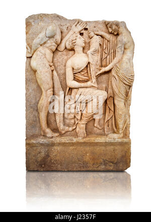 Römischer Tempel freize Reliefskulptur, Aphrodisias des Dionysos als Baby, Aphrodisias Museum, Aphrodisias, Türkei...  Baby Dionysos ist von n übergeben. Stockfoto