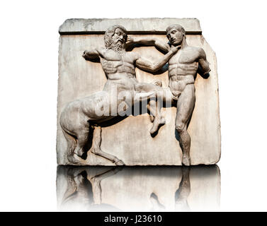 Skulptur von Lapiths und Zentauren kämpfen von der südöstlichen Ecke Metope des Parthenon auf der Akropolis in Athen keine XXXII. Auch bekannt als die Stockfoto