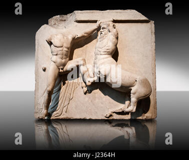 Skulptur von Lapiths und Zentauren kämpfen aus der Metope des Parthenon auf der Akropolis in Athen. Auch bekannt als die Elgin Marbles. Britische Muse Stockfoto