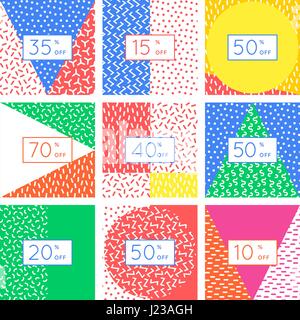 Rabatt-Tag-Karten-Design-Set. Abstrakte geometrische Elemente. Layout-Vorlage Karte, Einladung, Broschüre, Flyer. Sonderangebot, big Verkauf, Interesse disco Stock Vektor