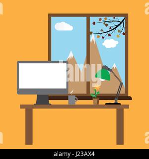 Flaches Design-Vektor-Illustration der moderne Büroeinrichtung Stock Vektor