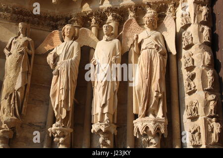 Der lächelnde Engel auf der Kathedrale in Reims, Frankreich. Stockfoto