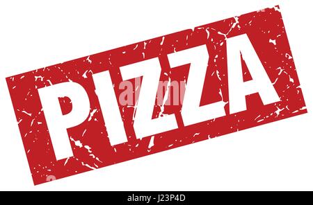 rote quadratische Grunge Pizza Stempel Stock Vektor