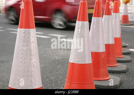 Road-Kegel im Bereich von Baustellen Stockfoto